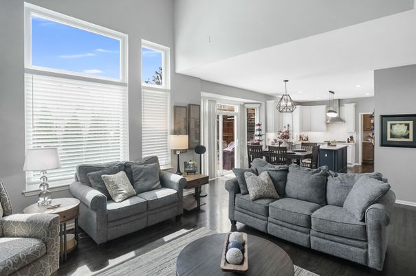 Chandelier, Dining room, Interior, Kitchen, Living room, Pendant Lights, Recessed Lighting, Wood Texture Flooring