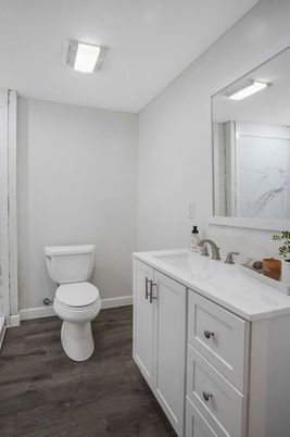 Bathroom, Interior, Marble Walls, Wood Texture Flooring