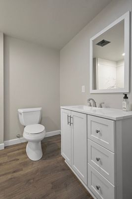 Bathroom, Interior, Recessed Lighting, Wood Texture Flooring