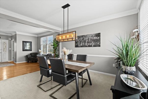 Dining room, Interior, Pendant Lights, Wood Texture Flooring
