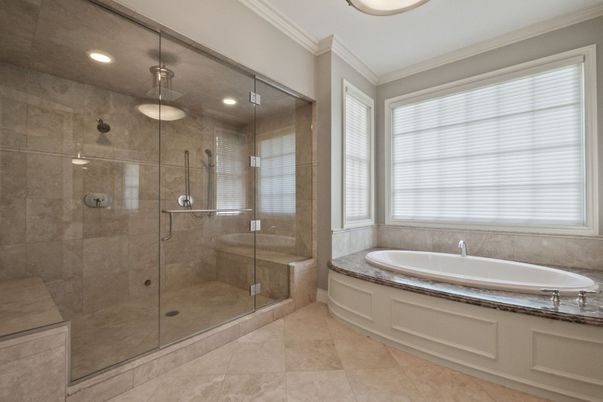 Bathroom, Glass Shower, Interior, Recessed Lighting