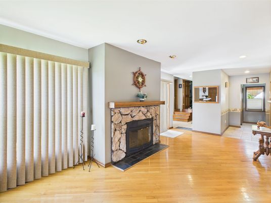 Fireplace, Interior, Recessed Lighting, Wood Texture Flooring