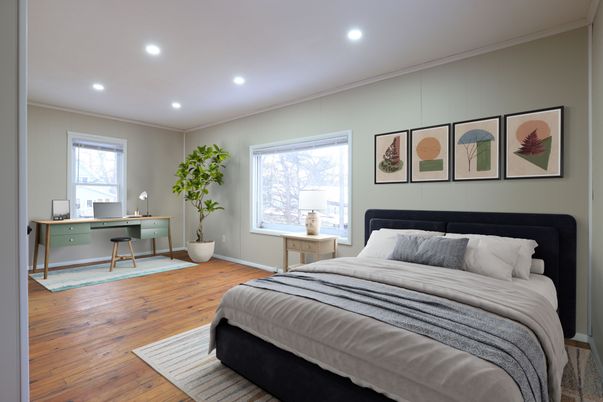 Bedroom, Home Office, Interior, Recessed Lighting, Wood Texture Flooring