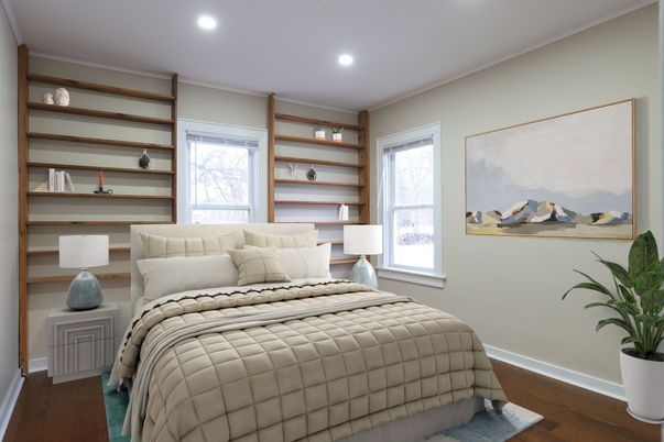 Bedroom, Interior, Recessed Lighting, Wood Texture Flooring