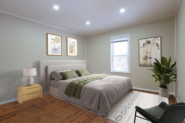 Bedroom, Interior, Recessed Lighting, Wood Texture Flooring