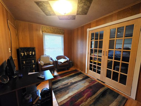 Home Office, Interior, Wood Texture Flooring, Wooden Walls