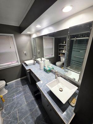 Bathroom, Dual Sink Vanities, Interior, Marble, Recessed Lighting