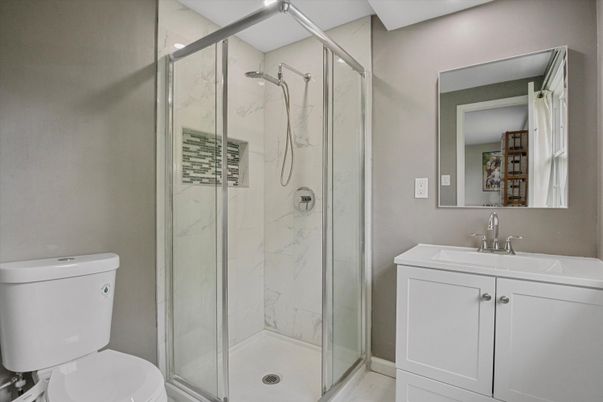 Bathroom, Glass Shower, Interior, Marble Walls, Recessed Lighting