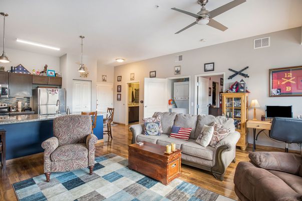 Interior, Kitchen, Living room, Pendant Lights, Recessed Lighting, Stainless Steel Appliances, Wood Texture Flooring
