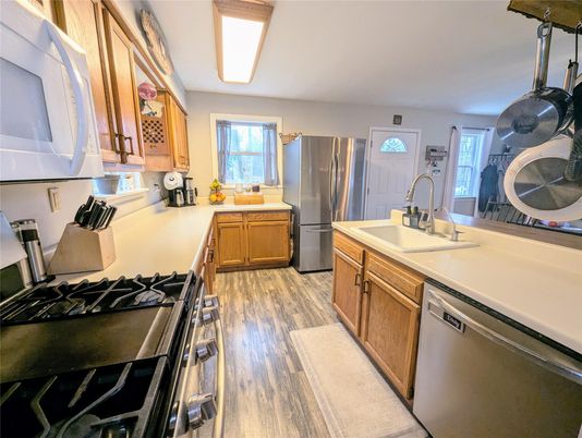 Interior, Kitchen, Stainless Steel Appliances, Wood Texture Flooring