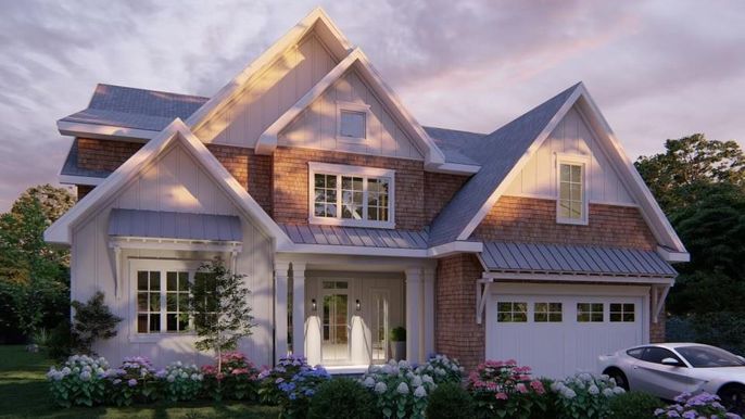Attached, Exterior, Facade, Brick Facade, Farmhouse