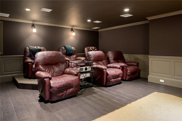 Home Theatre Room, Interior, Recessed Lighting, Theatre Room, Wood Texture Flooring