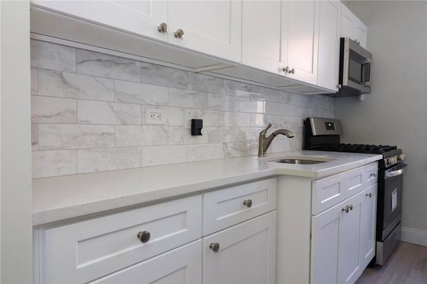 Interior, Kitchen, Marble Walls, Wood Texture Flooring