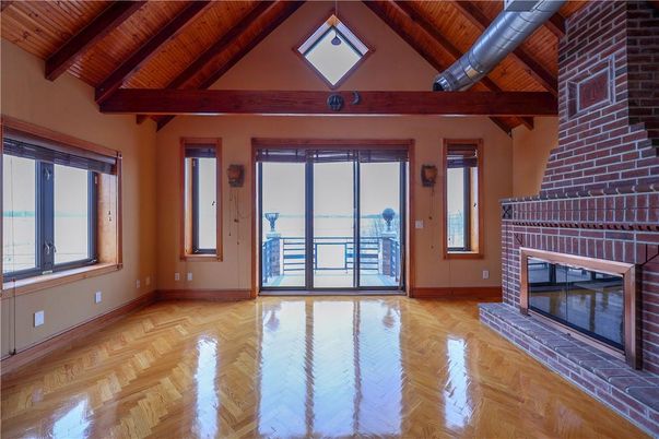 Empty room, Fireplace, Interior, Stone Walls, Wooden Beams, Wooden Ceilings, Wood Texture Flooring