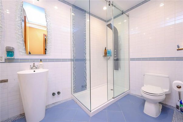 Bathroom, Free Standing Baths, Glass Shower, Interior, Recessed Lighting