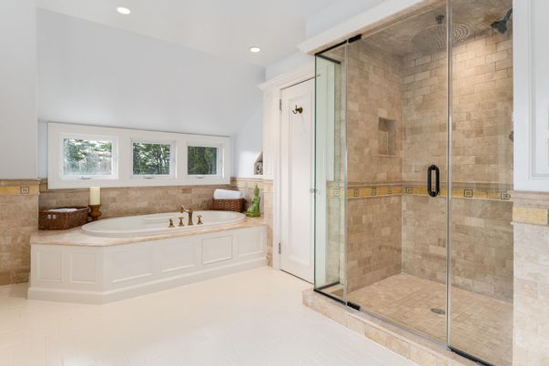 Bathroom, Glass Shower, Interior, Recessed Lighting