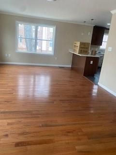 Empty room, Interior, Kitchen, Recessed Lighting, Wood Texture Flooring