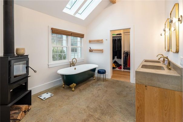 Bathroom, Dual Sink Vanities, Free Standing Baths, Interior, Wood Texture Flooring