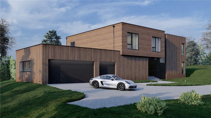Attached, Exterior, Facade, Modern