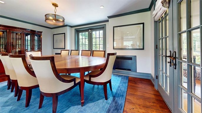 Dining room, Interior, Recessed Lighting, Wood Texture Flooring