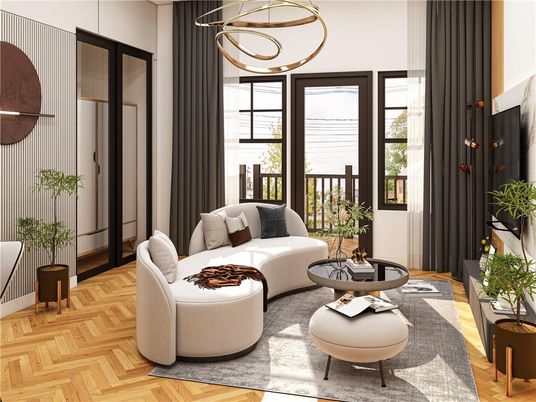 Interior, Living room, Pendant Lights, Wood Texture Flooring
