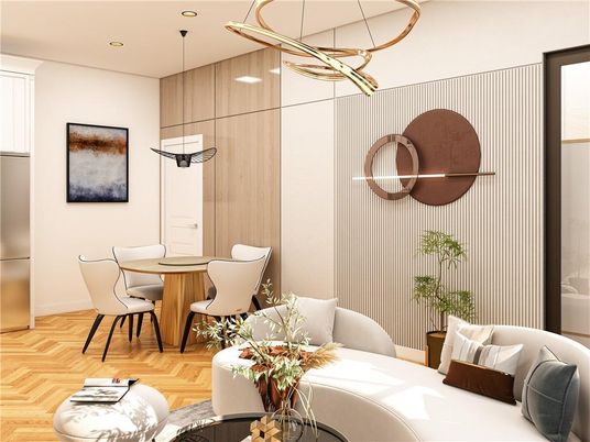 Dining room, Interior, Pendant Lights, Recessed Lighting, Wood Texture Flooring