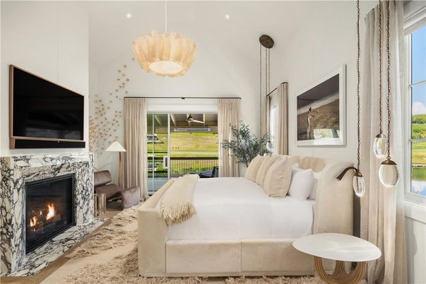 Bedroom, Fireplace, Interior, Pendant Lights, Recessed Lighting