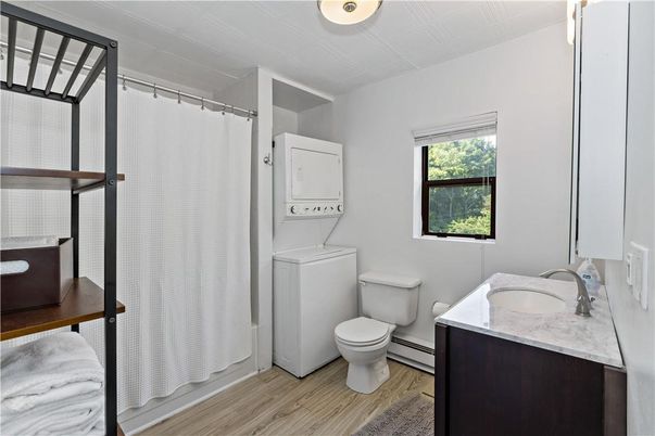 Bathroom, Interior, Washer, Wood Texture Flooring