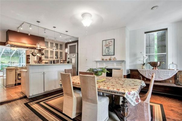 Dining room, Interior, Kitchen, Pendant Lights, Wood Texture Flooring