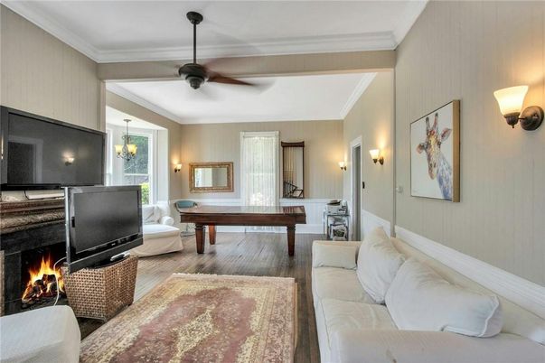 Billiard Table, Fireplace, Interior, Living room, Wood Texture Flooring