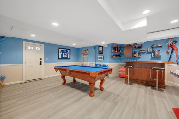 Billiard Table, Game Room, Interior, Recessed Lighting, Wood Texture Flooring