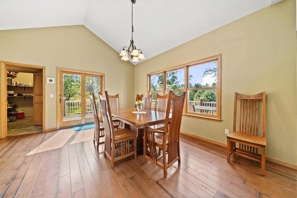 Chandelier, Dining room, Interior, Wood Texture Flooring