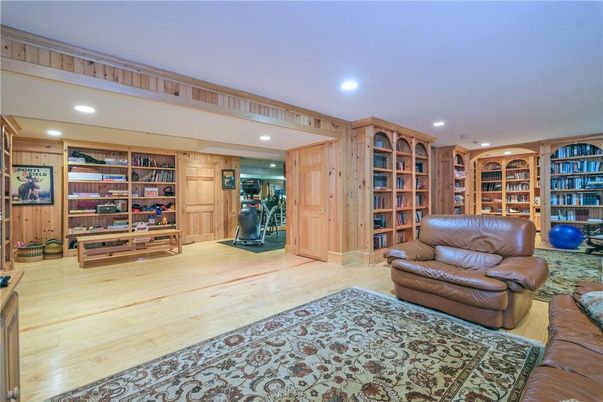 Fitness Equipment, Interior, Recessed Lighting, Wood Texture Flooring, Wooden Walls