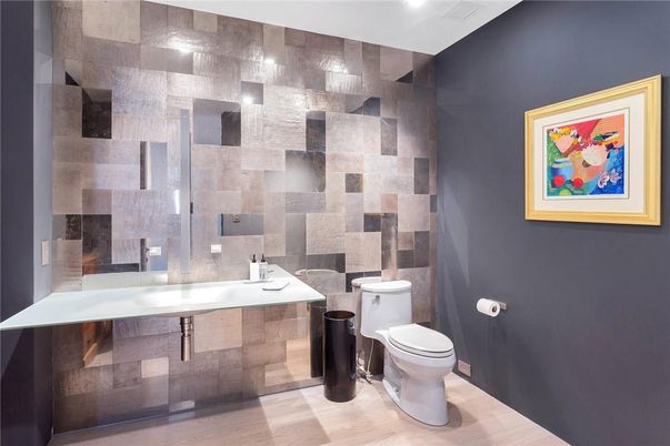 Bathroom, Interior, Recessed Lighting, Wood Texture Flooring