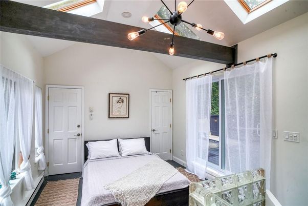 Bedroom, Interior, Pendant Lights, Wooden Beams