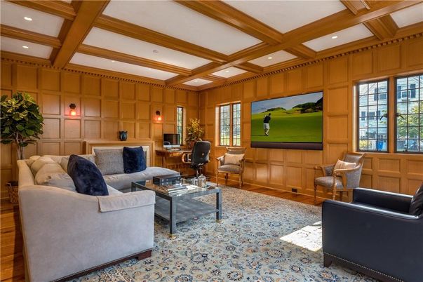 Home Office, Interior, Living room, Recessed Lighting, Wooden Beams, Wood Texture Flooring, Wooden Walls