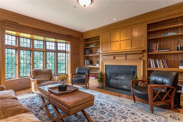 Fireplace, Interior, Living room, Recessed Lighting, Wood Texture Flooring, Wooden Walls