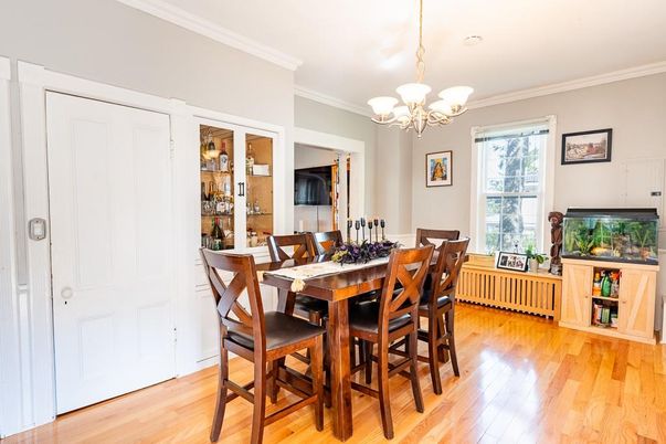Chandelier, Dining room, Interior, Wood Texture Flooring