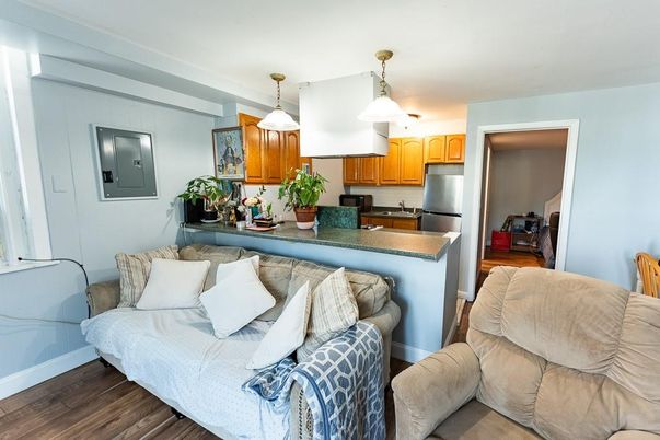 Interior, Kitchen, Living room, Pendant Lights, Stainless Steel Appliances, Wood Texture Flooring