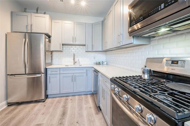 Interior, Kitchen, Stainless Steel Appliances, Wood Texture Flooring
