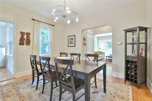 Dining room, Interior, Pendant Lights, Wood Texture Flooring