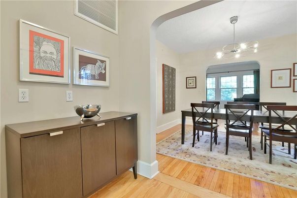 Dining room, Interior, Pendant Lights, Wood Texture Flooring