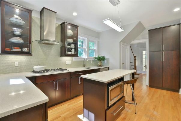 Interior, Kitchen, Pendant Lights, Recessed Lighting, Wood Texture Flooring