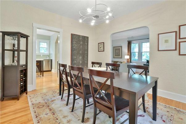 Dining room, Interior, Pendant Lights, Wood Texture Flooring