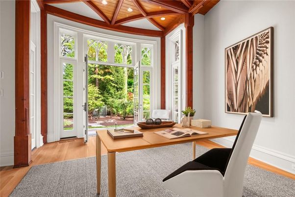 Home Office, Interior, Recessed Lighting, Wooden Beams, Wooden Ceilings, Wood Texture Flooring