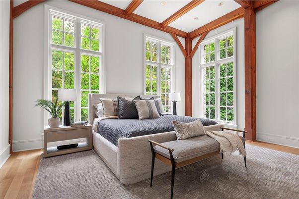 Bedroom, Interior, Recessed Lighting, Wooden Beams, Wood Texture Flooring