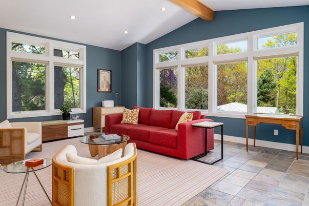 Interior, Living room, Recessed Lighting, Wooden Beams