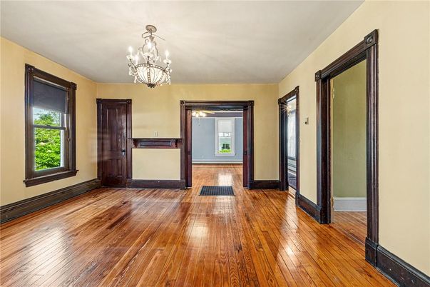 Chandelier, Empty room, Interior, Wood Texture Flooring
