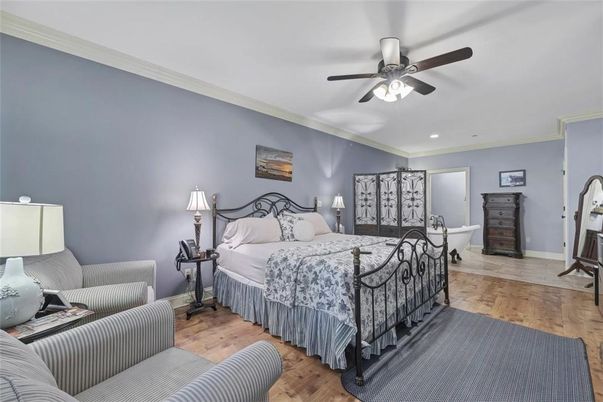 Bedroom, Interior, Recessed Lighting, Wood Texture Flooring