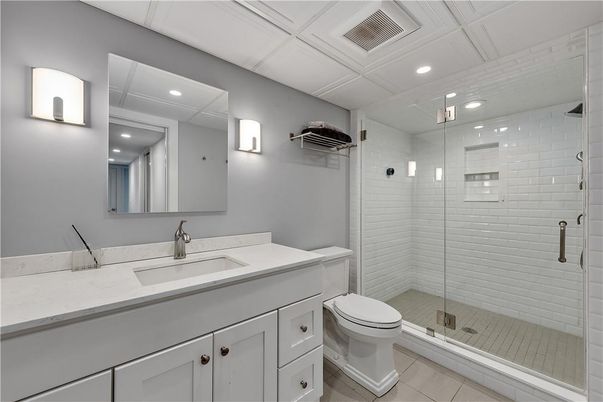 Bathroom, Glass Shower, Interior, Recessed Lighting